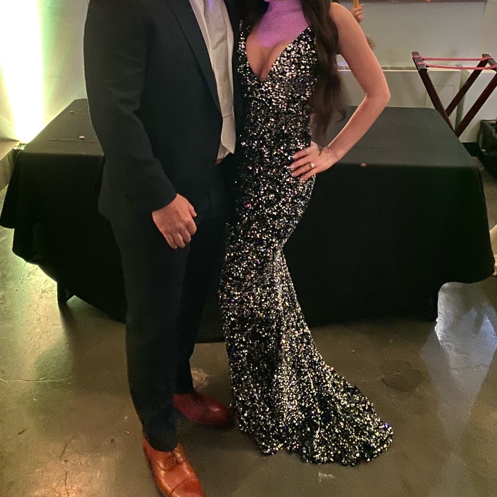 Abyss by Abby Satine gown in black/silver sequin, size XS